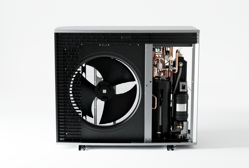 Vue technique des composants internes de la pompe à chaleur Daikin Altherma 4 utilisant le gaz R290.